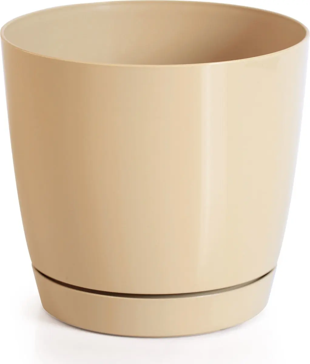 Plantenpot/bloempot kunststof rond glanzend mat goud dia 15.5 x hoogte 14 cm voo