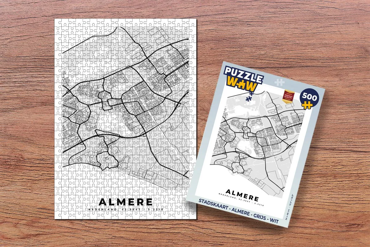 PuzzleWow Stadskaart Almere Legpuzzel 500 Stuks - Multicolor