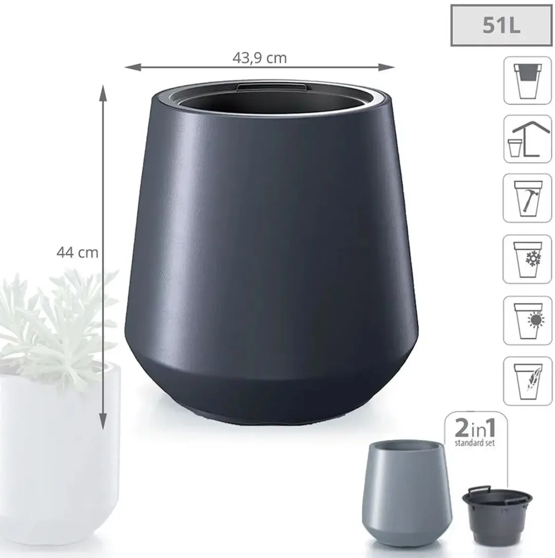 Prosperplast Sevilla Bloempot Antraciet Ø44cm - Met Binnenpot - afbeelding 4 van 6