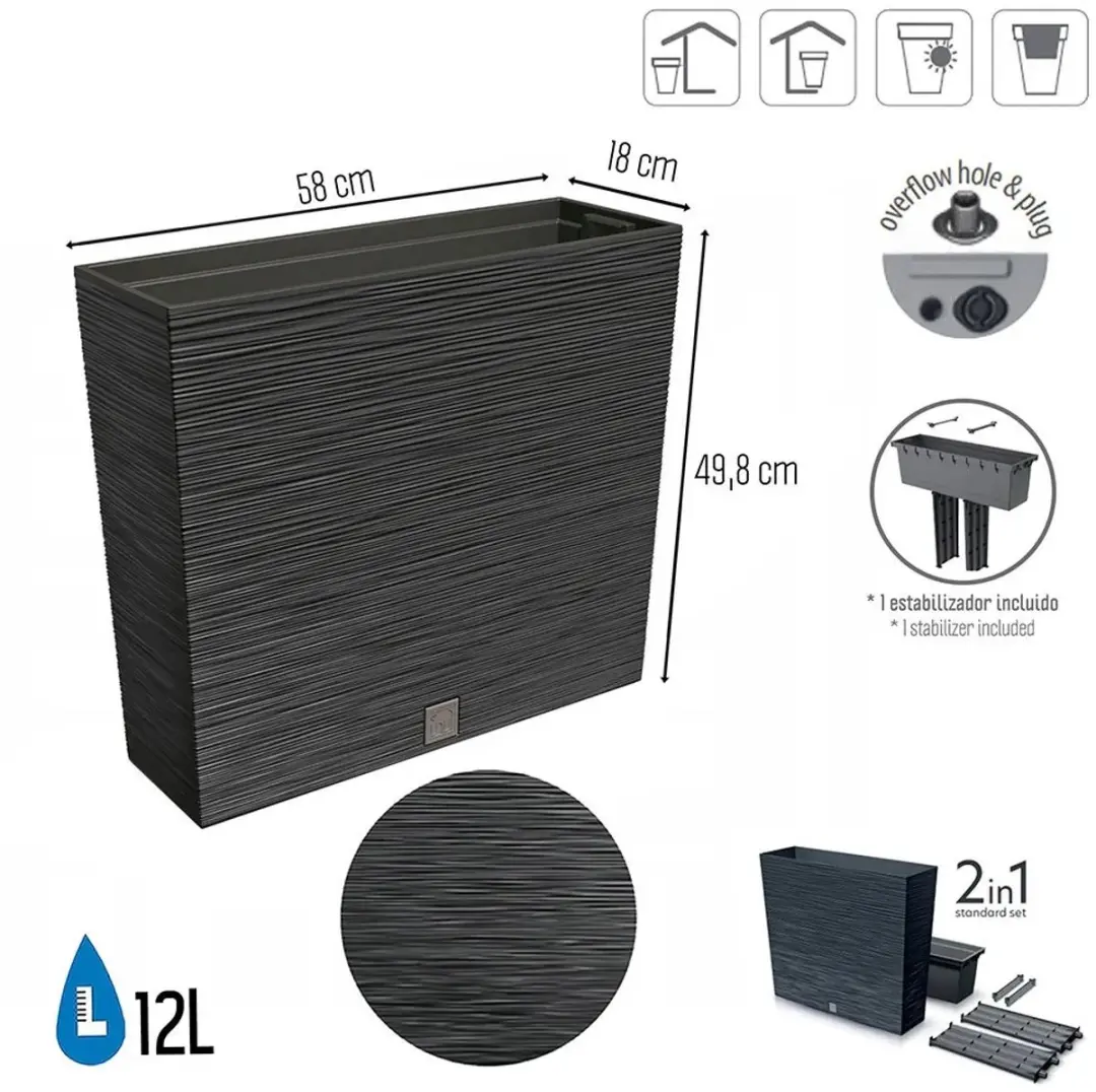 Prosperplast Furu Case Tower Bloempot 12L - Antraciet - afbeelding 4 van 6