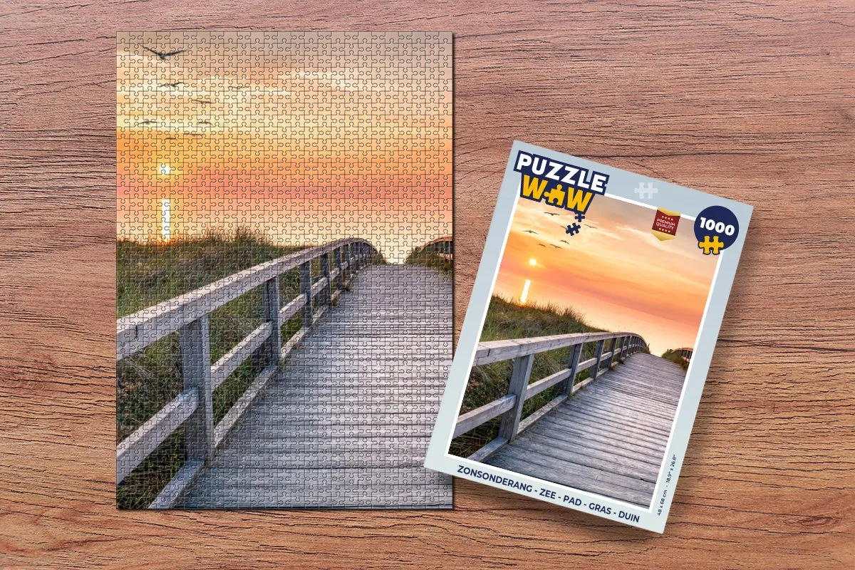 PuzzleWow Zonsondergang Zee Pad Gras Duin Vogels Legpuzzel 1000 Stuks - Multicolor