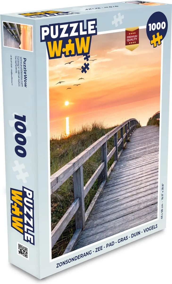 PuzzleWow Zonsondergang Zee Pad Gras Duin Vogels Legpuzzel 1000 Stuks