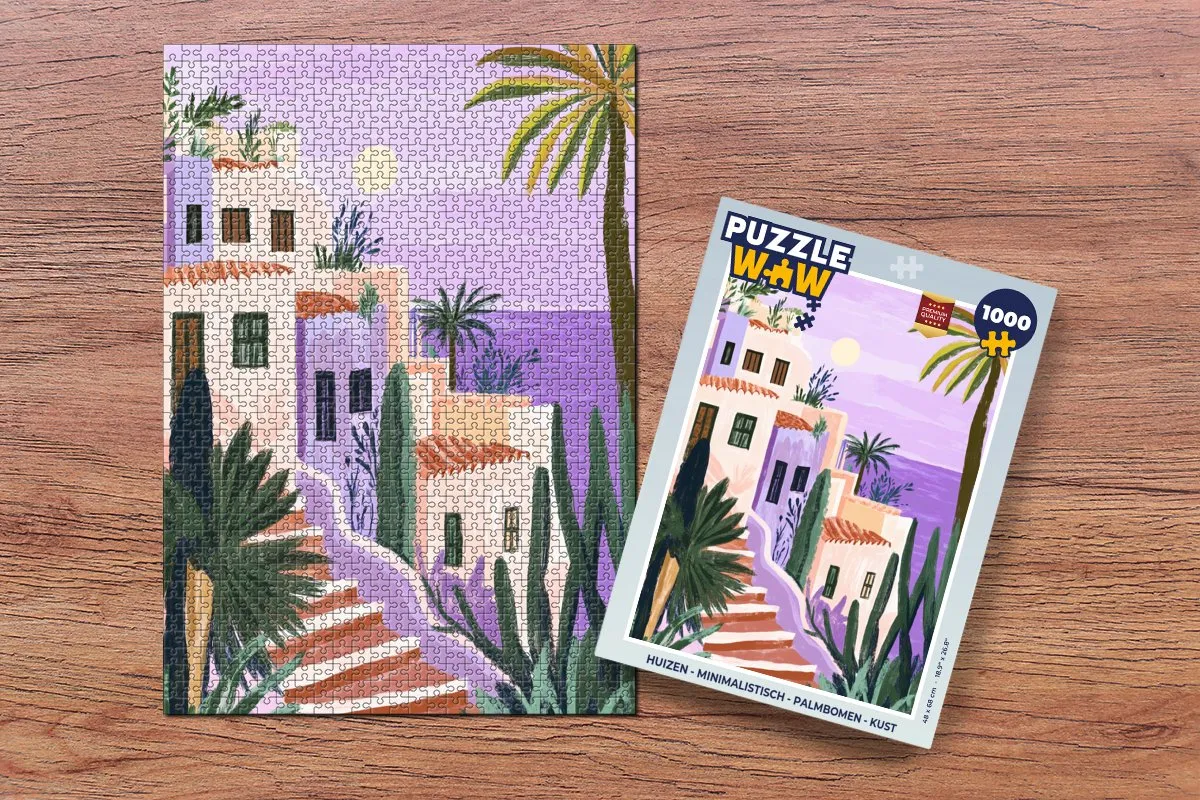 PuzzleWow Minimalistisch Kustlegpuzzel 1000 Stuks - Palmbomen