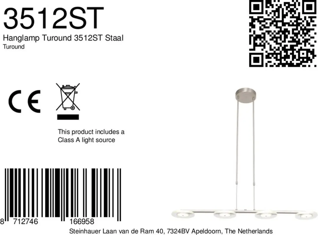 Steinhauer Turound 3512ST Hanglamp - 4-lichts Zilver - afbeelding 3 van 6