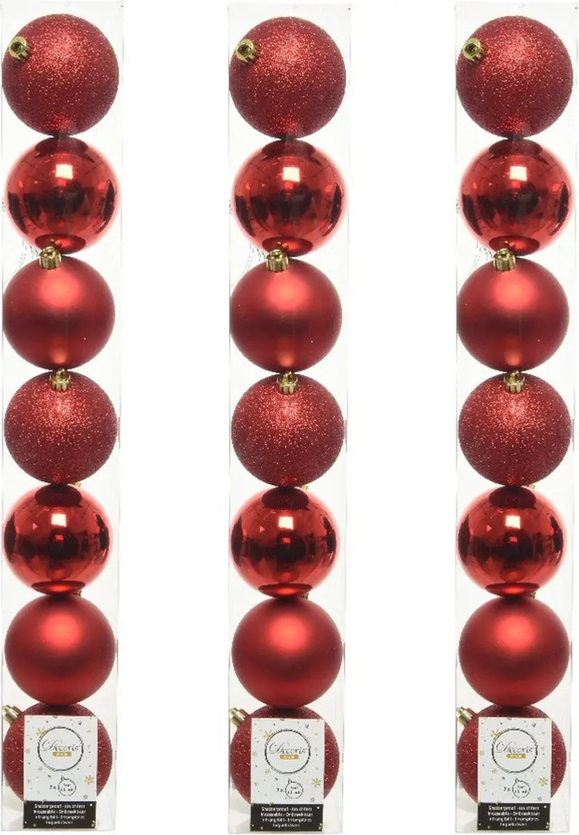 Decoris 21x kunststof kerstballen rood