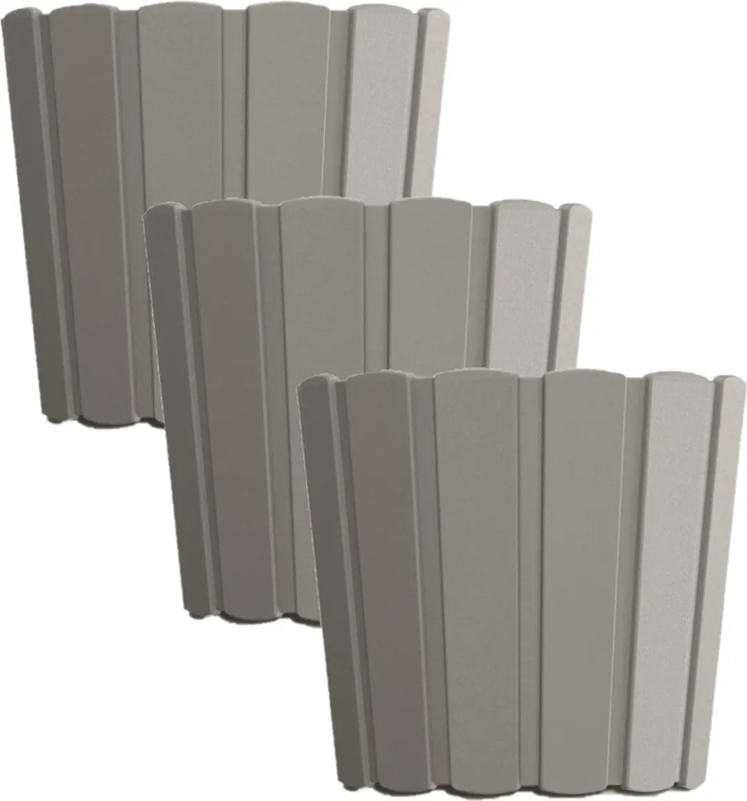 Set van 3x stuks wood-look plantenpot/bloempot kunststof dia 24 cm/hoogte 22 cm