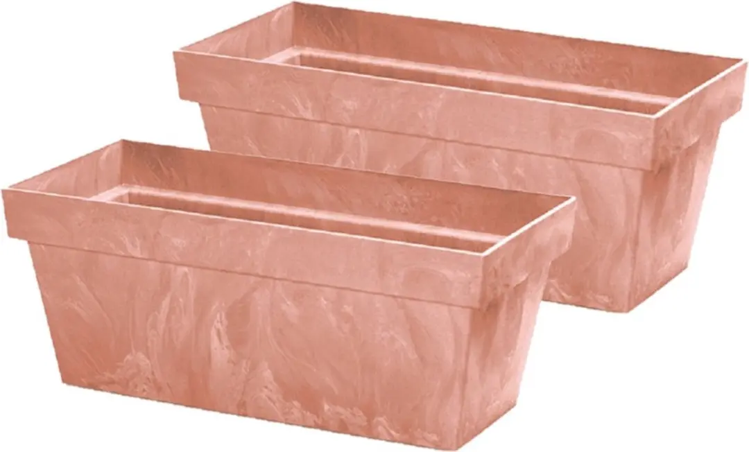 2x stuks beton-look plantenbakken/bloembakken kunststof 39 x 18 x 16 cm terra co