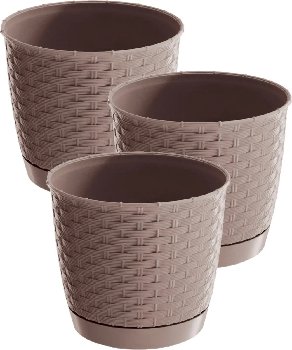 3x stuks ronde gevlochten plantenpotten/bloempotten kunststof dia 19 cm en hoogt