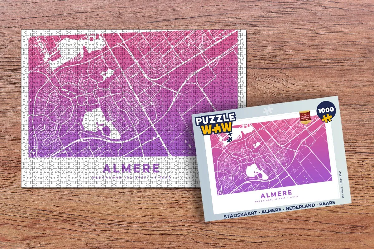 PuzzleWow Stadskaart Almere Legpuzzel 1000 Stuks - Multicolor