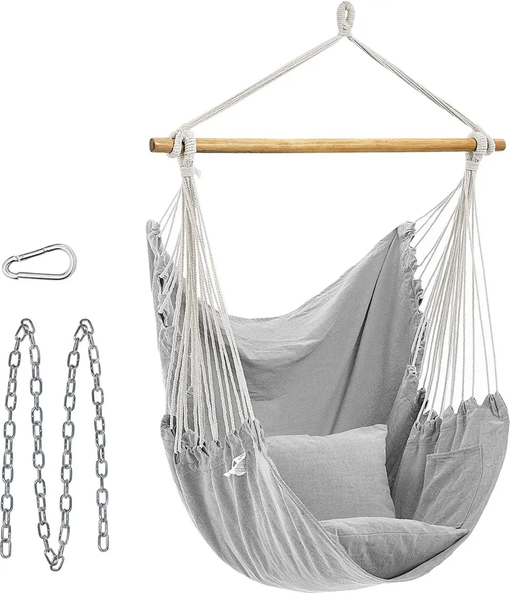 Hangstoel, hangschommel, hangstoel met 2 kussens, metalen ketting, tot 150 kg be