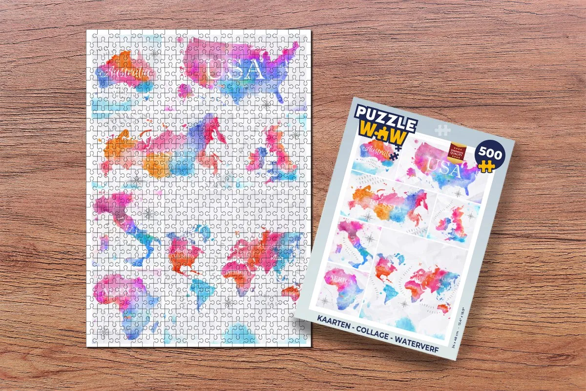 PuzzleWow Collage Waterverf Legpuzzel 500 Stuks - Multicolor