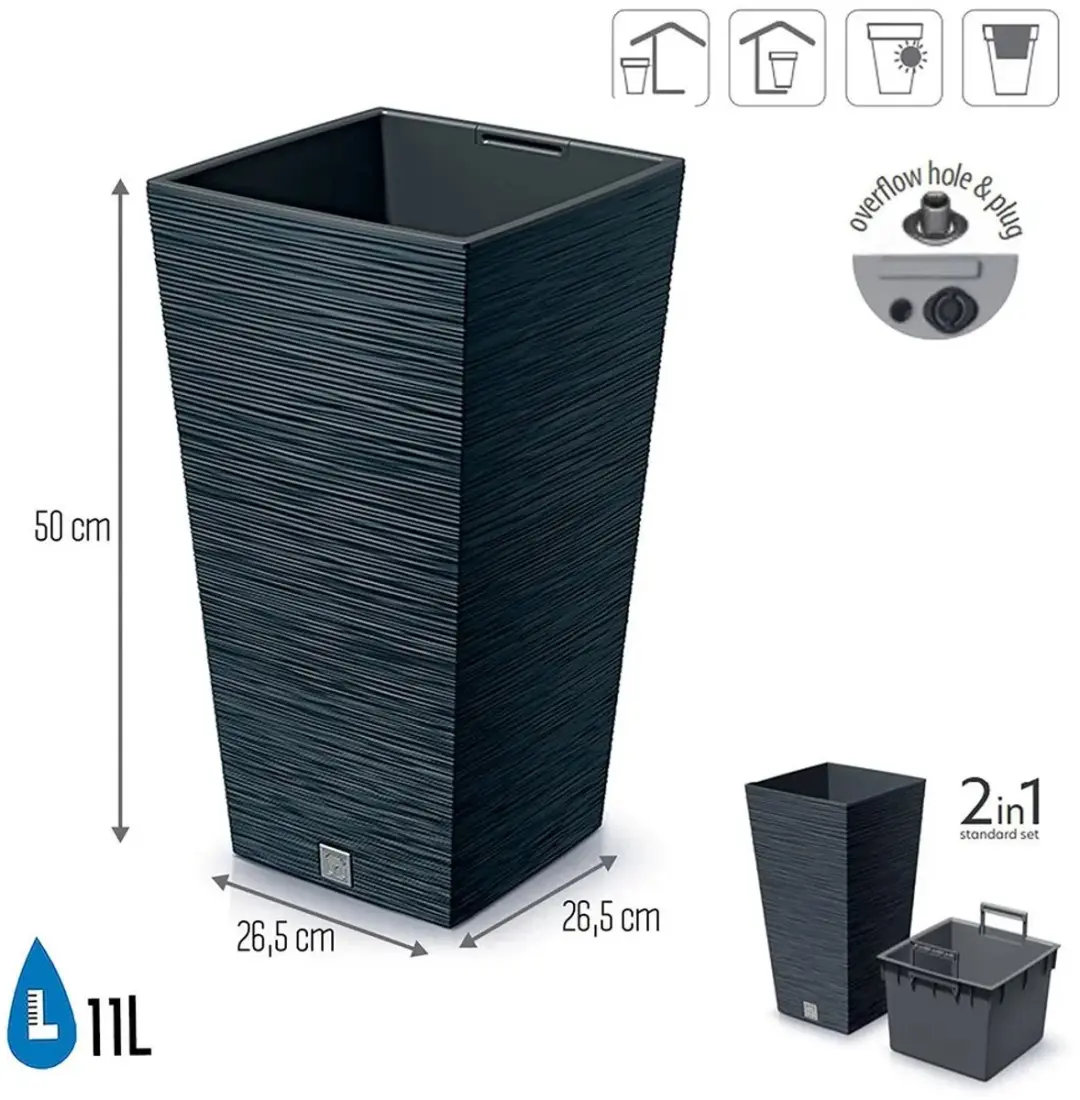 Prosperplast Furu Square Bloempot Antraciet 26,5x50cm - afbeelding 3 van 6