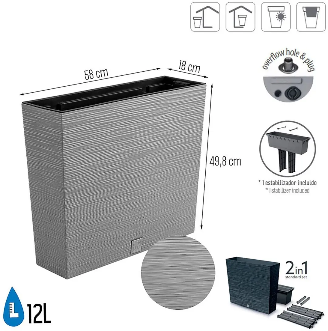 Prosperplast Furu Case Tower Bloempot 12L - Grijs - afbeelding 2 van 6