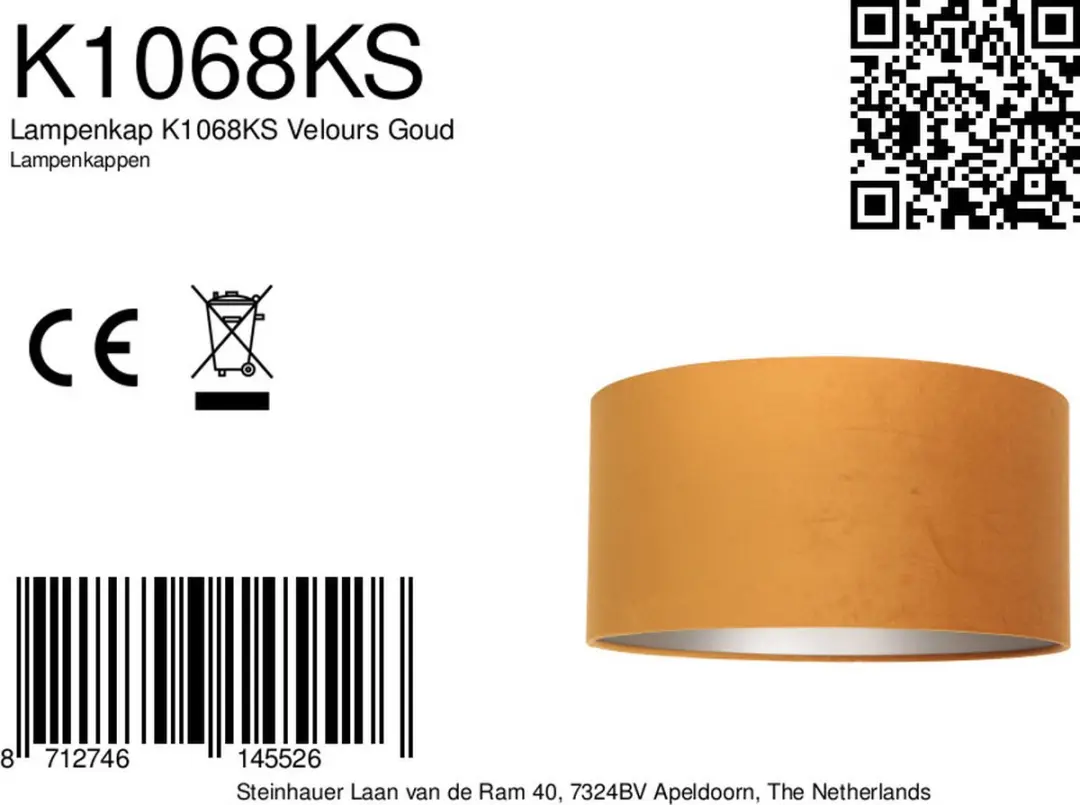 Steinhauer K1068KS Lampenkap - Geel Velours ⌀40cm - afbeelding 5 van 6