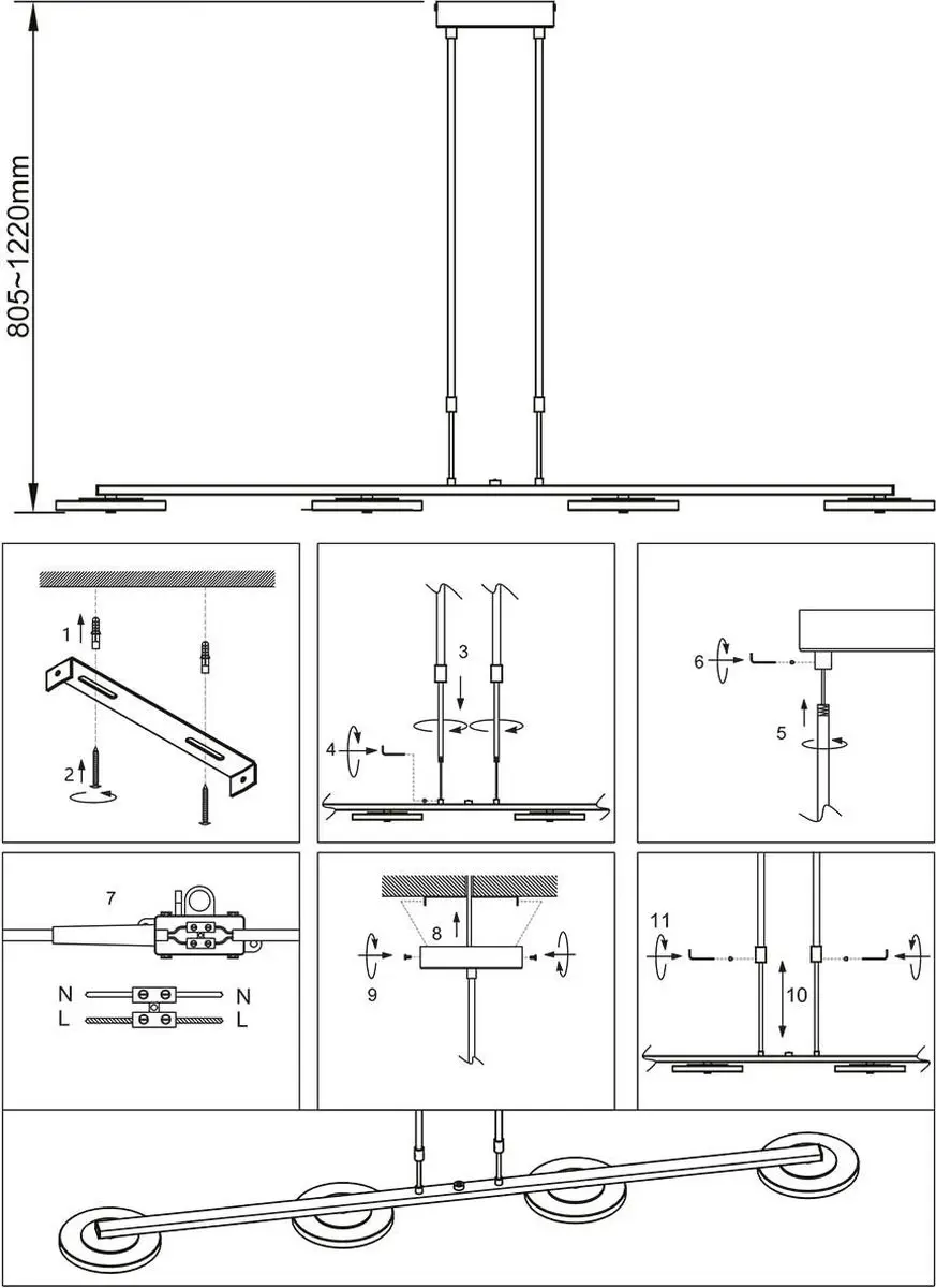 Steinhauer Turound 3512ZW Hanglamp - 4-lichts Zwart - afbeelding 5 van 6
