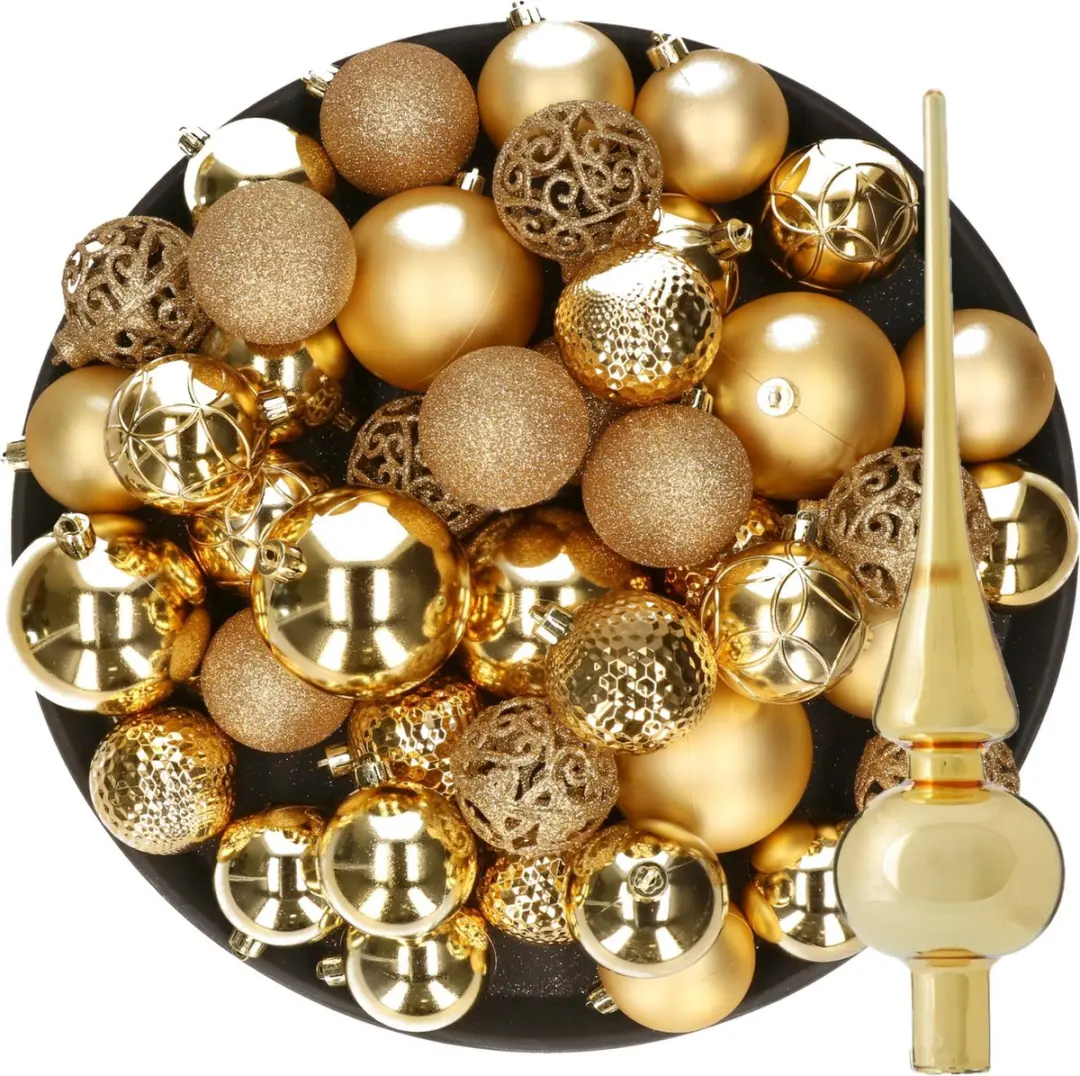 Kerstversiering kunststof kerstballen met glazen piek goud 6-8-10 cm pakket van