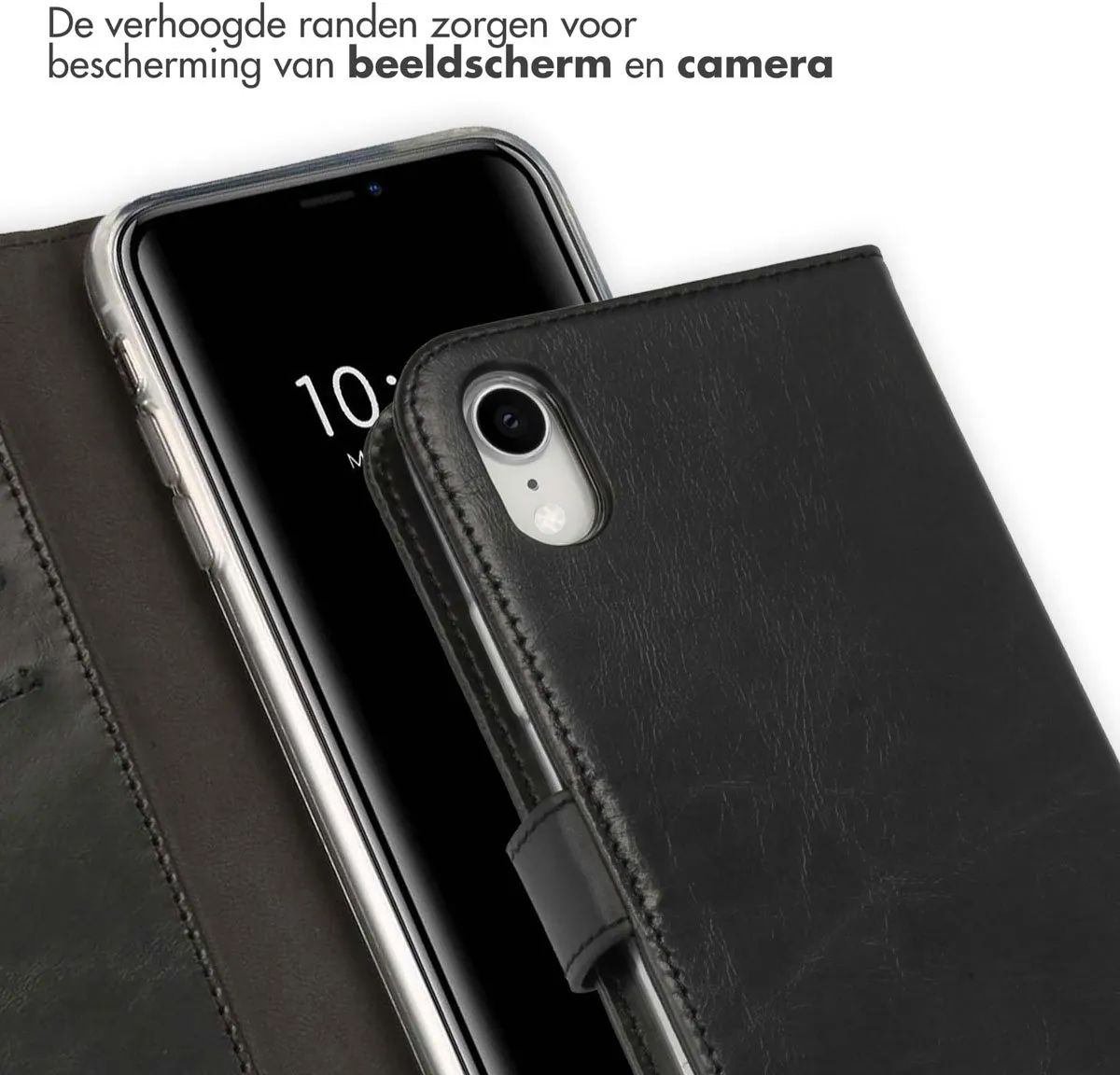 Selencia Hoesje iPhone XR Echt Lederen Bookcase - 3 Pasjes - Zwart
