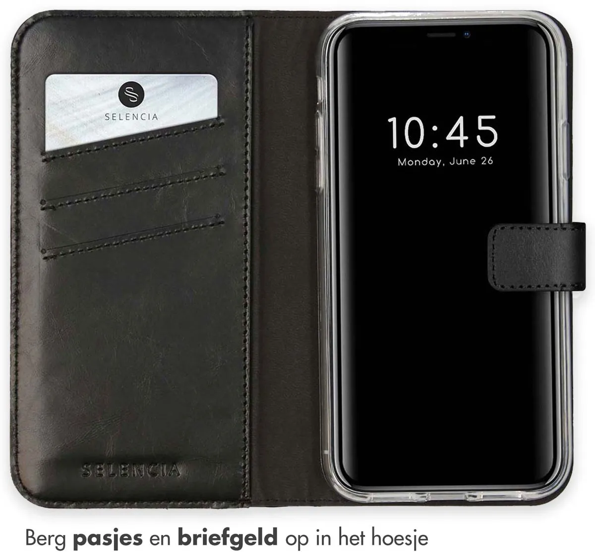 Selencia Hoesje iPhone XR Echt Lederen Bookcase - 3 Pasjes - Zwart