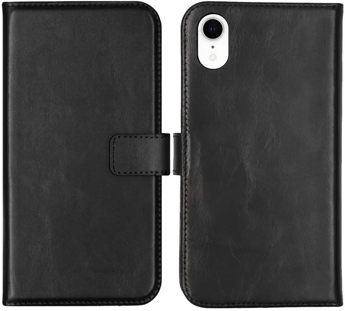 Selencia Hoesje iPhone XR Echt Lederen Bookcase - 3 Pasjes - Zwart