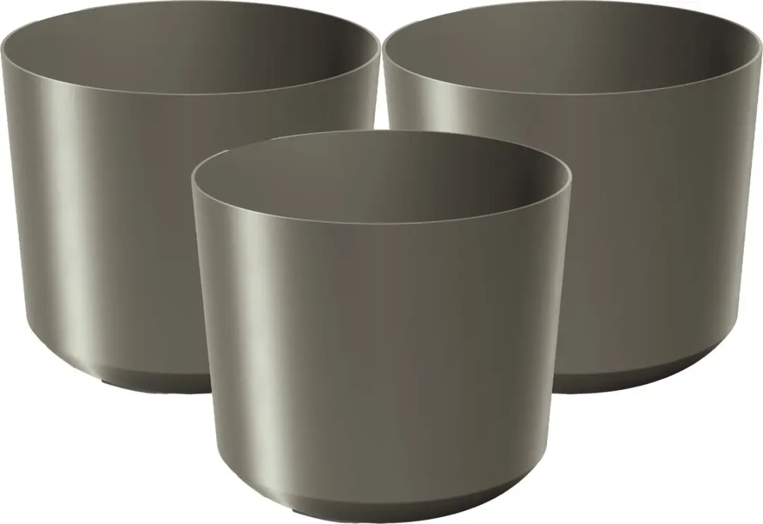 Prosperplast Plantenpot/bloempot Babylon - 3x - kunststof - buiten/binnen - titanium grijs - D15 x H15 cm