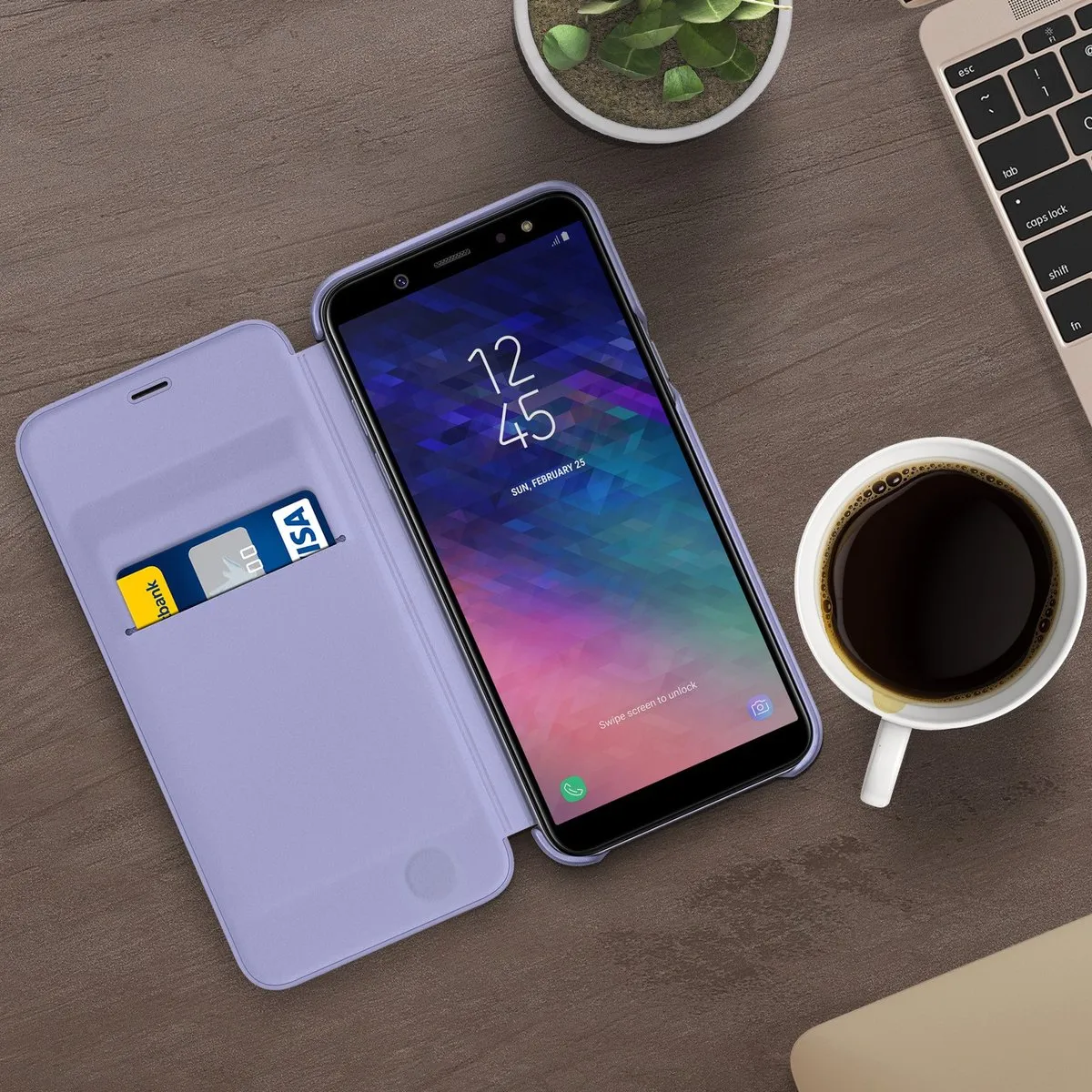 Samsung Galaxy A6+ Wallet Cover - Paars