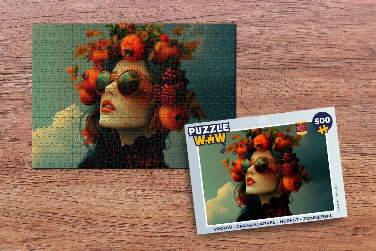 PuzzleWow Herfst Zonnebril Legpuzzel 500 Stuks - Granaatappel