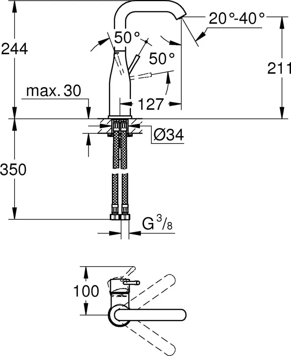Grohe Essence Wastafelkraan 23541001 - Chroom - afbeelding 2 van 4