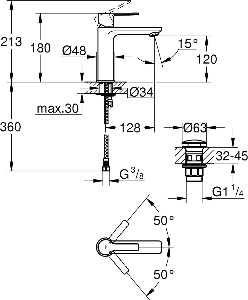 Grohe Lineare Wastafelkraan S 23106DC1 - Lage uitloop - afbeelding 6 van 6