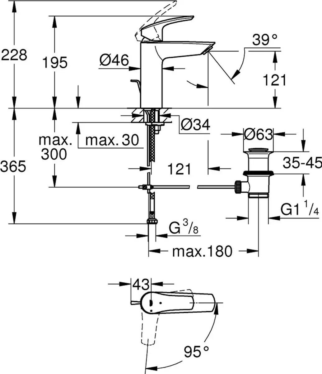 Grohe Eurosmart Wastafelmengkraan M-Size Chroom - afbeelding 4 van 5