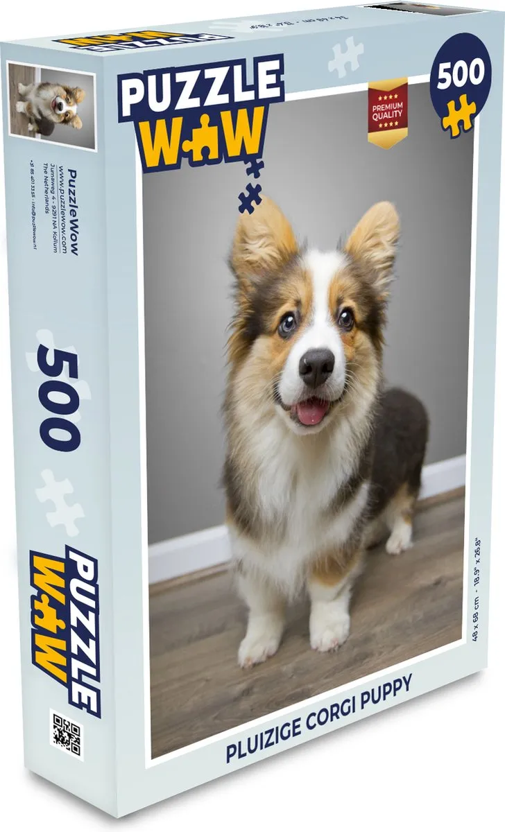 PuzzleWow Legpuzzel Pluizige Corgi Puppy 500 Stuks - Multicolor