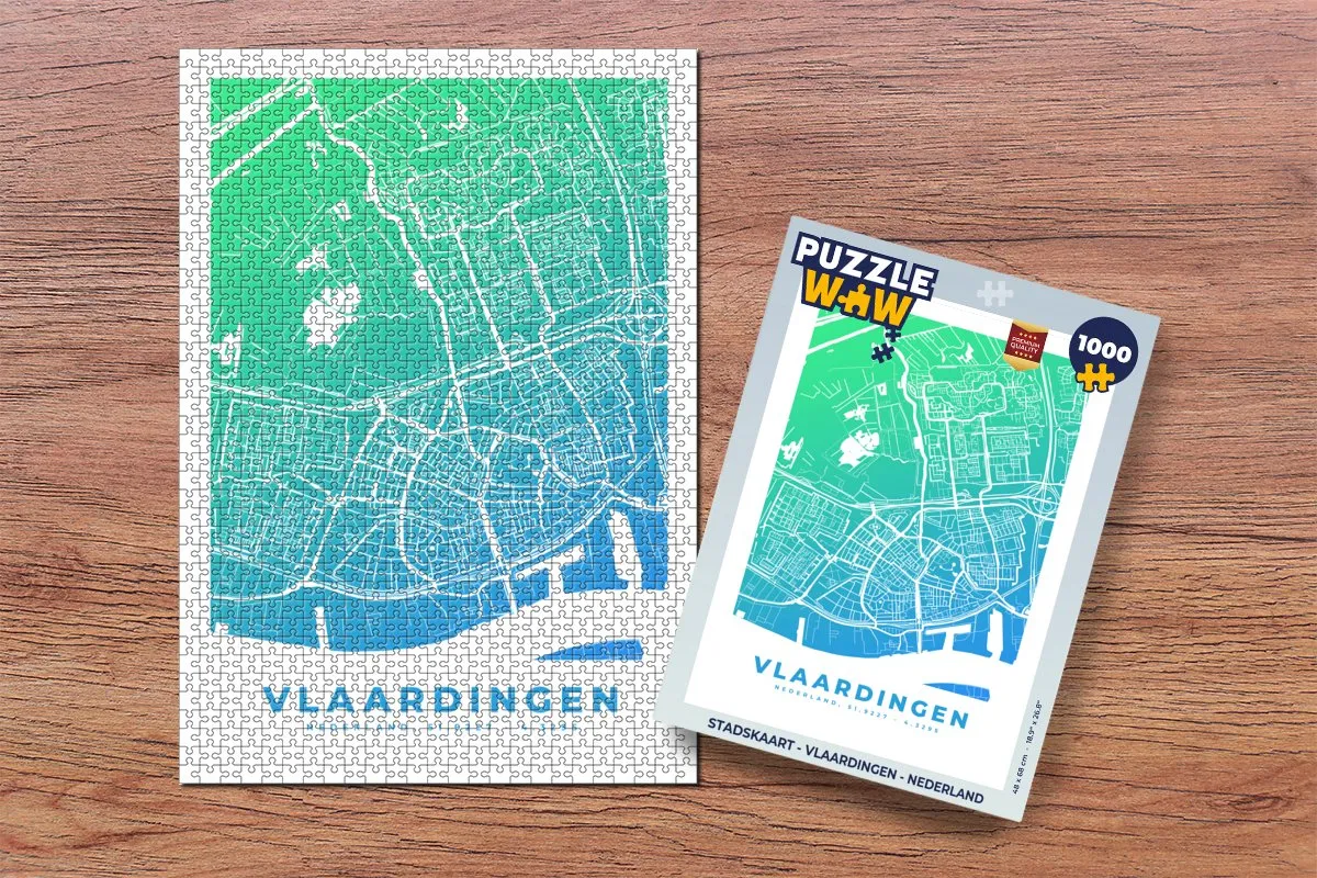 PuzzleWow Stadskaart Vlaardingen Legpuzzel 1000 Stuks - Multicolor
