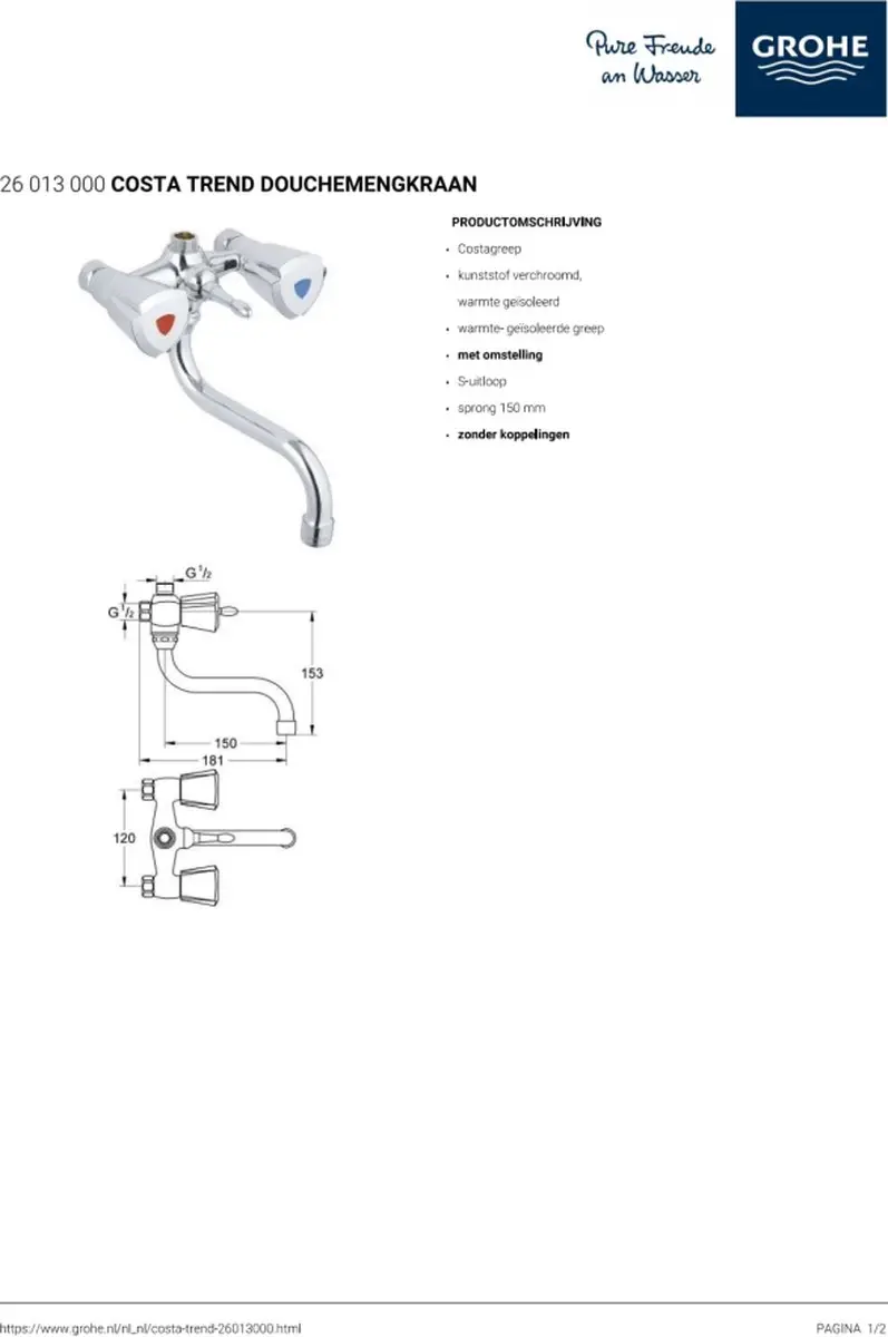 GROHE Costa Trend Douchekraan 12cm - Chroom - afbeelding 2 van 4