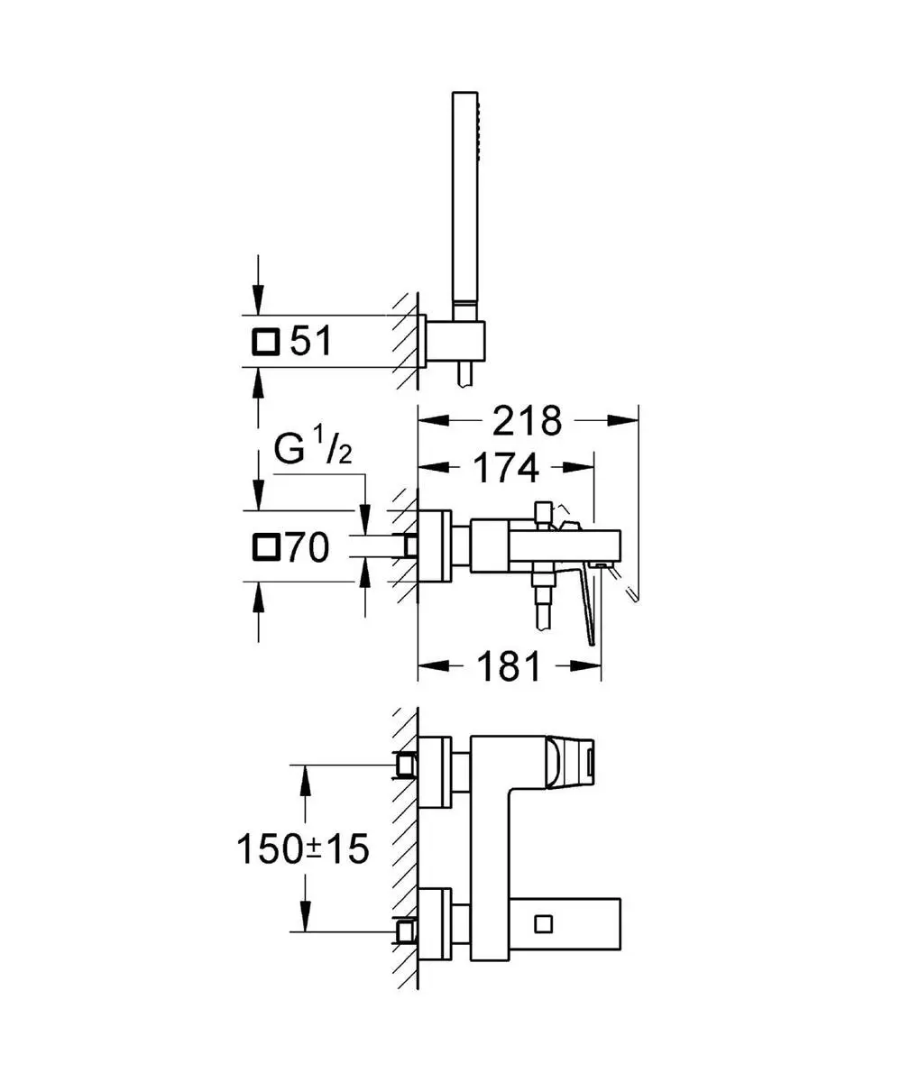 Grohe Eurocube Badkraan 23141000 - Chroom - afbeelding 3 van 6