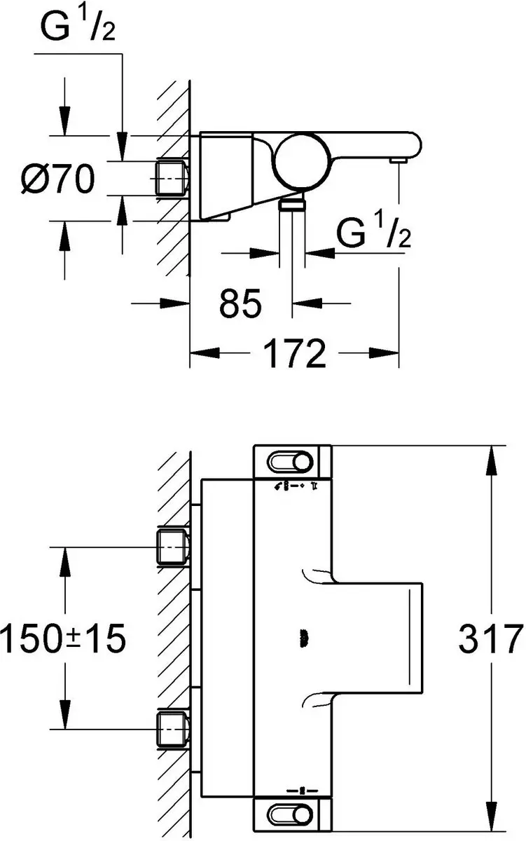 GROHE Grohtherm 2000 Thermostatische Badkraan 34464001 - Chroom - afbeelding 2 van 6