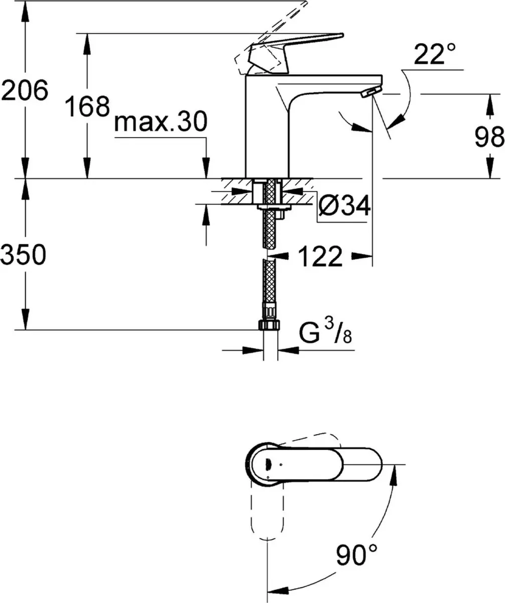 Grohe Eurosmart Cosmopolitan Wastafelkraan 2339800E - Chroom - afbeelding 2 van 5