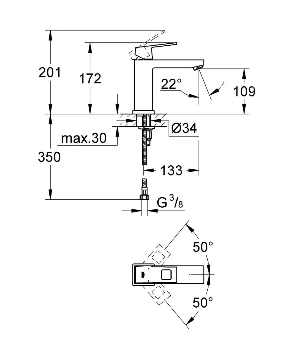 Grohe Eurocube Wastafelkraan M-size - Chroom - afbeelding 2 van 6
