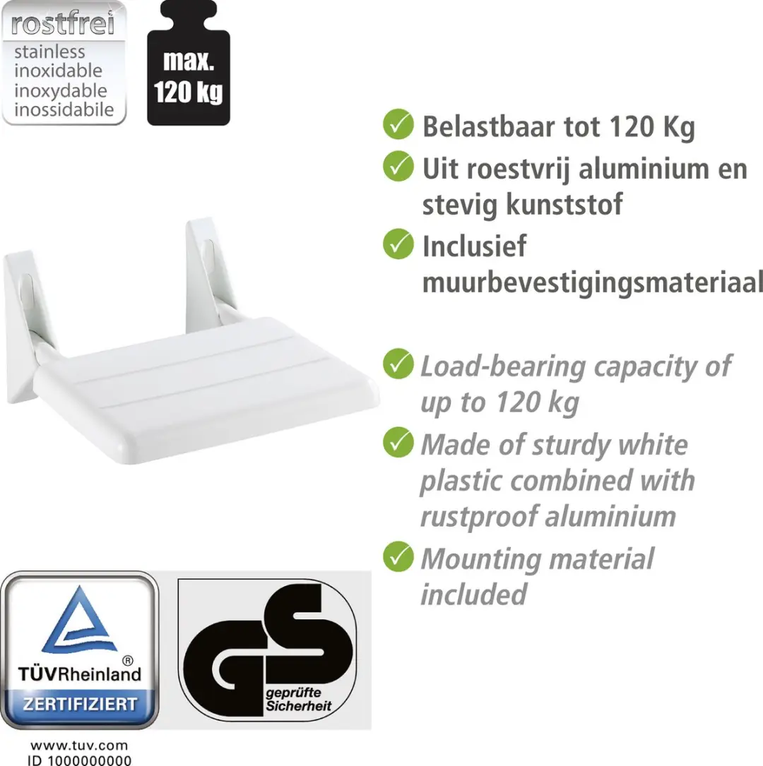 Wenko Secura Douchezitje 120kg - Wandmontage Wit - afbeelding 6 van 6