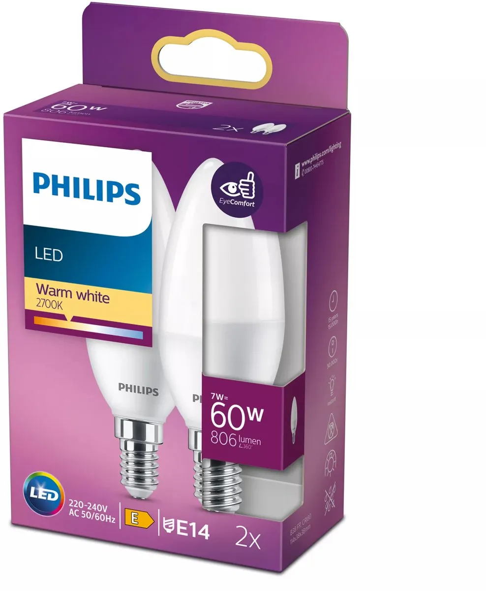 Philips LED Kaarslamp E14 7W Mat B35
