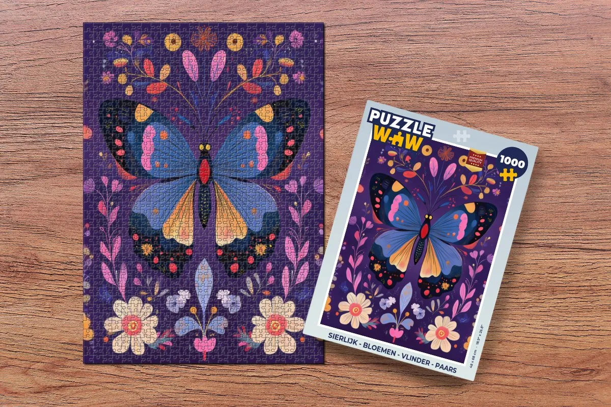 PuzzleWow Bloemen Vlinder Legpuzzel 1000 Stuks - Paars