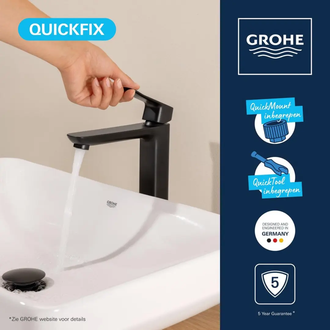 GROHE Dice Wastafelmengkraan 1018922430 - Mat Zwart - afbeelding 5 van 6