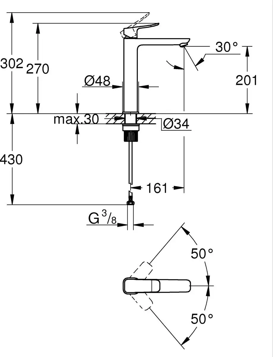 GROHE Dice Wastafelmengkraan 1018922430 - Mat Zwart - afbeelding 2 van 6