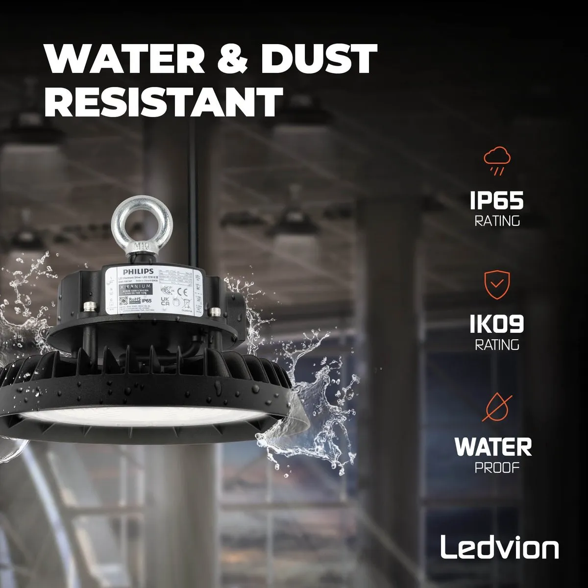 Ledvion LED High Bay 100W 6500K - 185lm/W IP65 Zwart