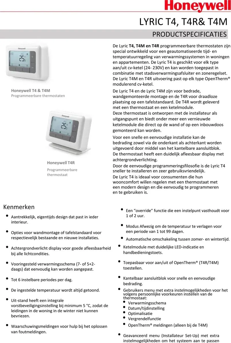 Honeywell T4H110A1023 Aan/Uit Thermostaat - Wit - afbeelding 2 van 3