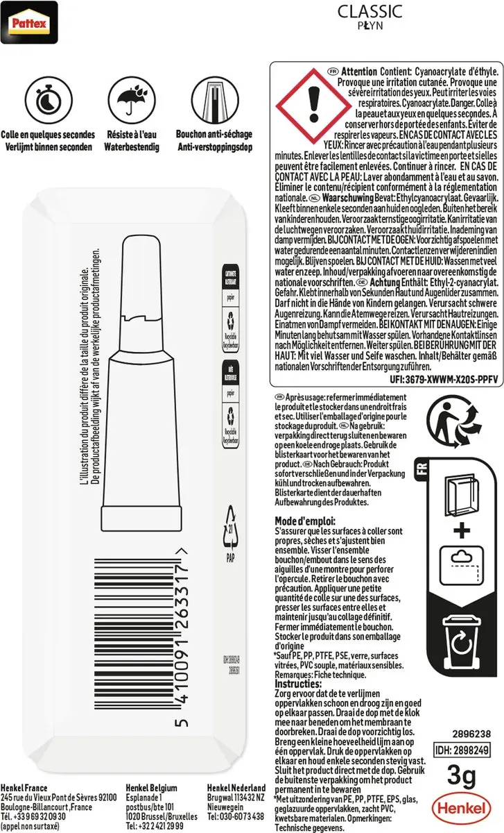 Pattex Classic Secondelijm 3g - afbeelding 3 van 5