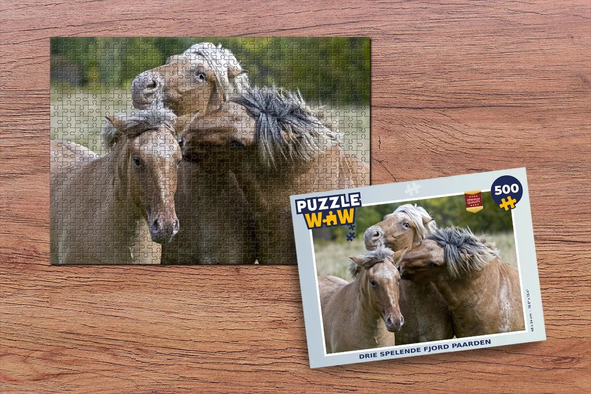 PuzzleWow Legpuzzel Drie Spelende Fjord Paarden 500 Stuks - Multicolor