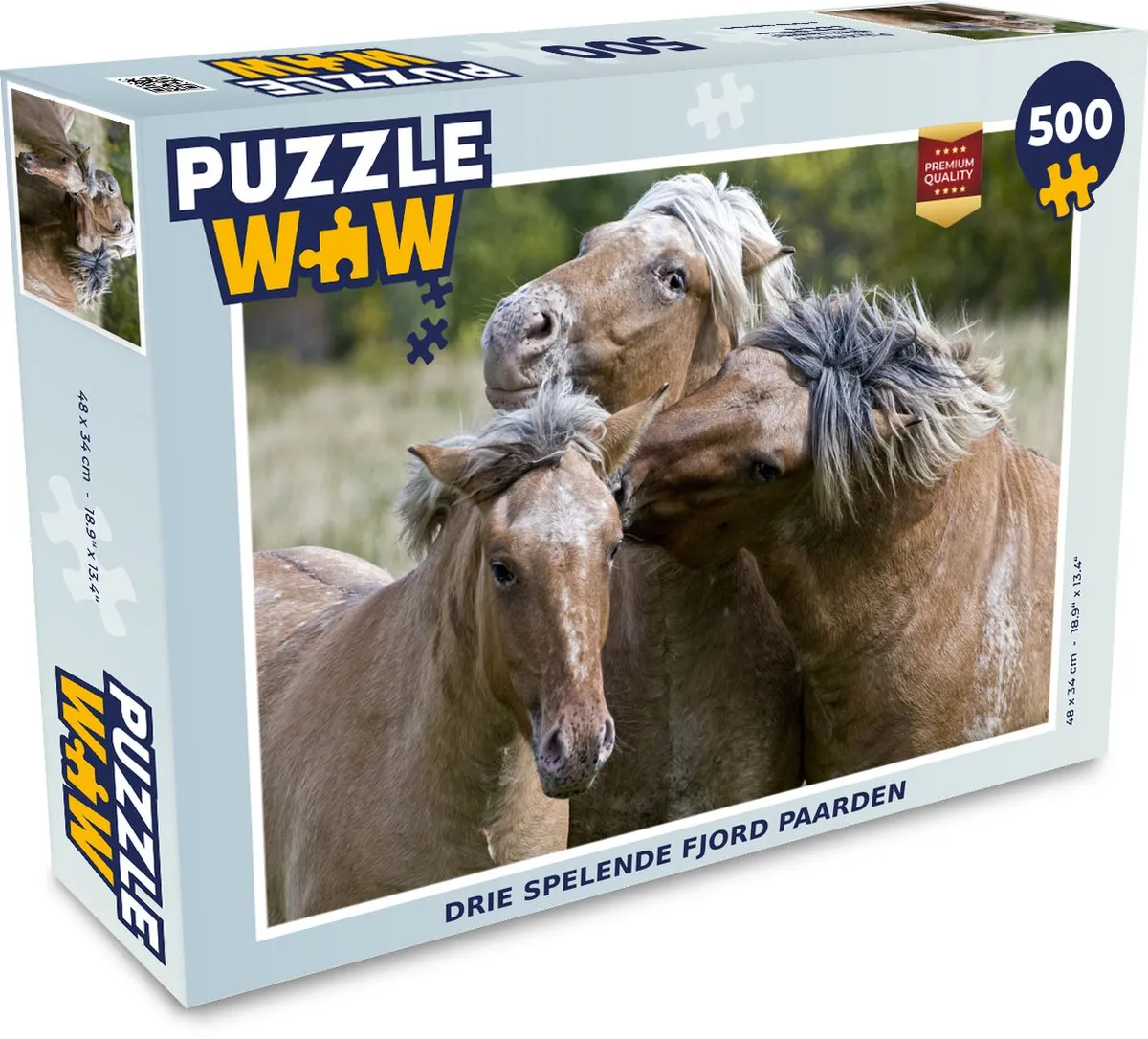 PuzzleWow Legpuzzel Drie Spelende Fjord Paarden 500 Stuks - Multicolor