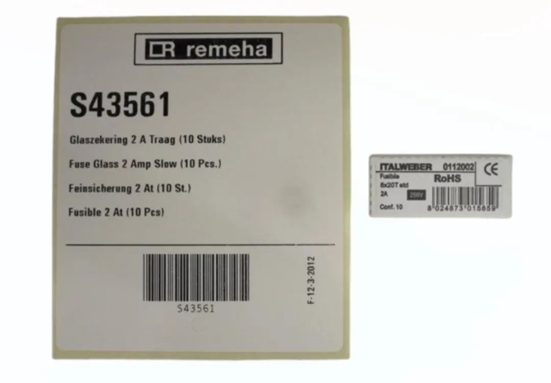 Remeha S43561 Glaszekering 2A Traag (10 stuks)