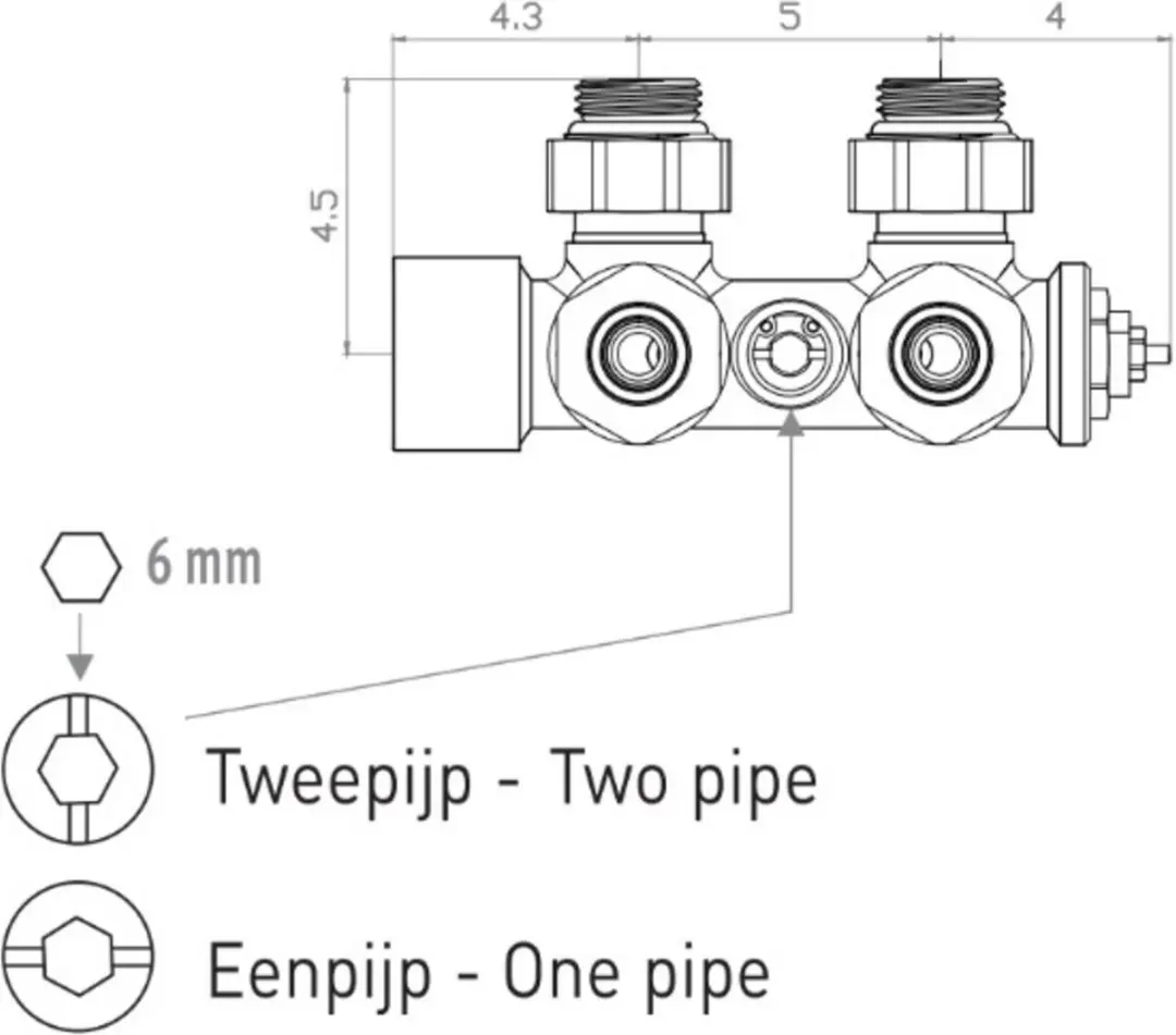 Saqu Miha Radiatorkraan Middenaansluiting Haaks Mat Wit - afbeelding 4 van 6
