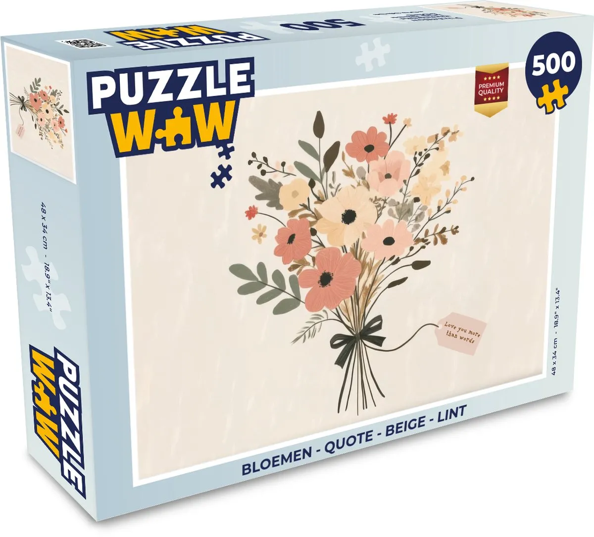 PuzzleWow Bloemen Quote Legpuzzel 500 Stuks - Beige