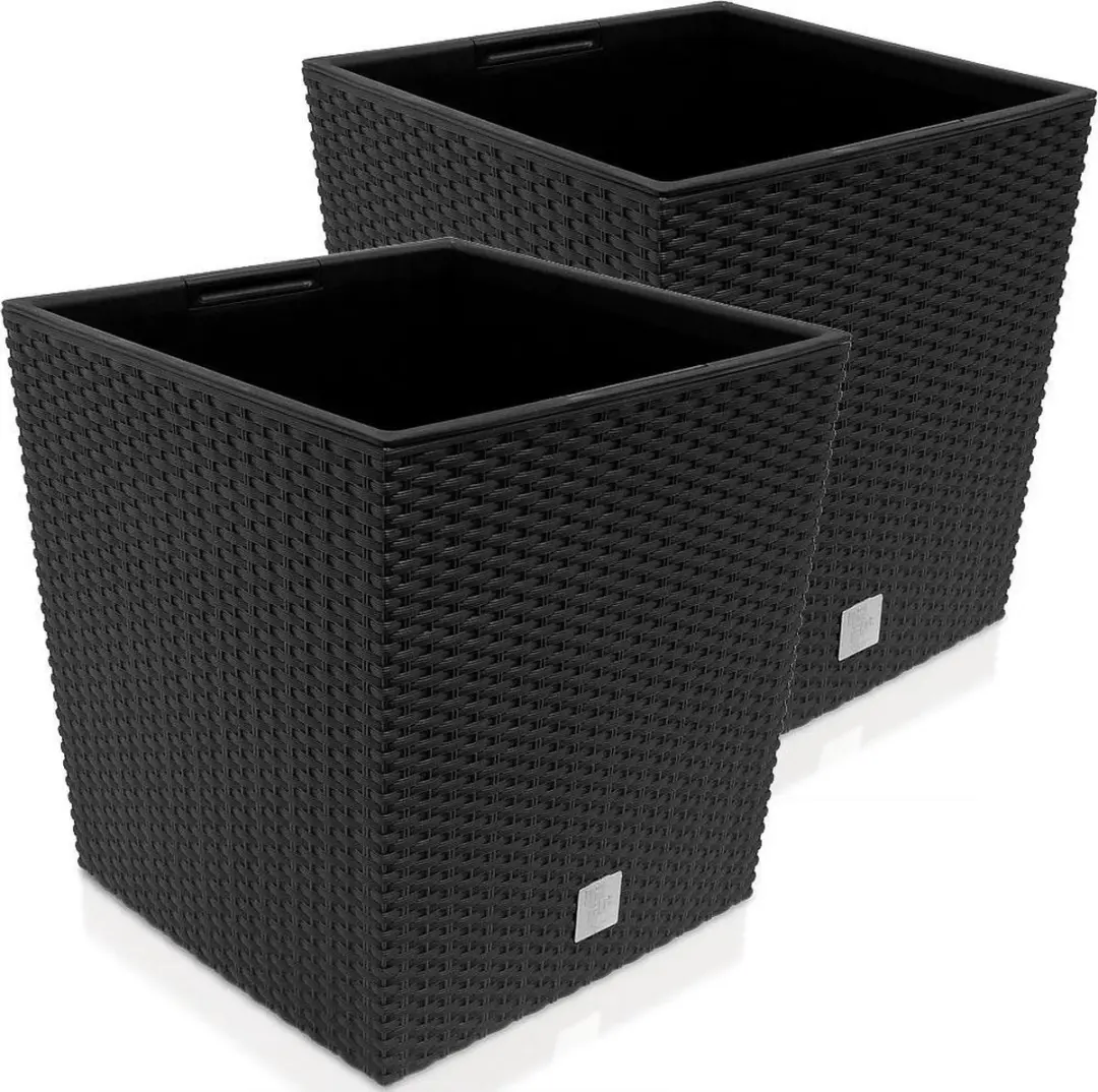 Deuba Bloempot Binnenbak Handgrepen Outdoor Rotan 35 Liter Antraciet 2 stuks